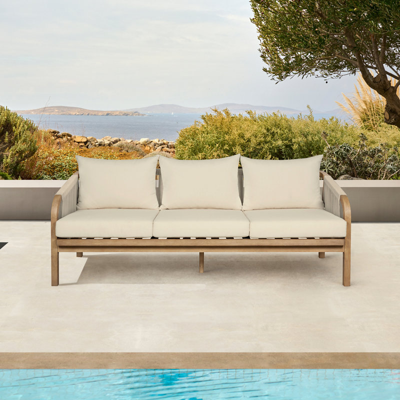 74.5'' Wide Wood Patio Sofa with Cushions