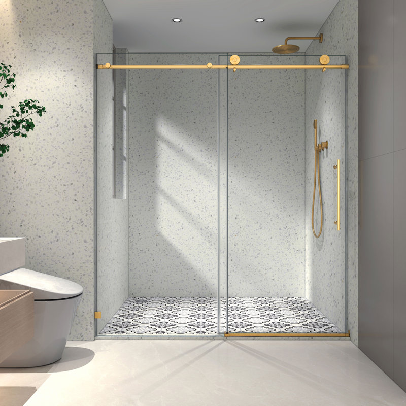 56 - 60 in. x 76 in. Frameless Glass Sliding Doors, Hardwares, Brushed Gold