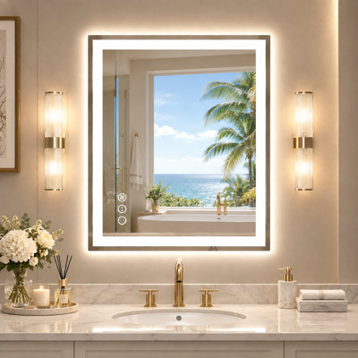 Miroir de salle de bain à DEL avec miroir de salle de bain en verre trempé