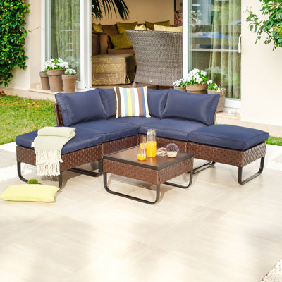 Ensemble de conversation modulaire d'extérieur avec coussins 6 pièces Heiman