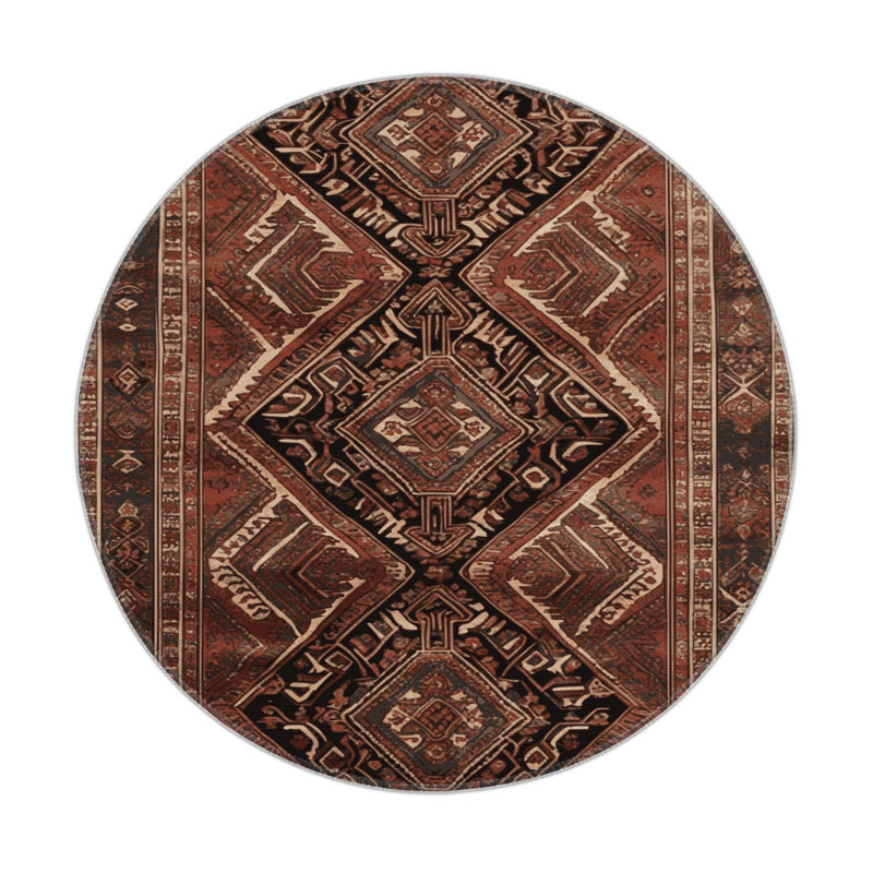 Tapis d'intérieur et d'extérieur brun Persian, Rond 5 pi