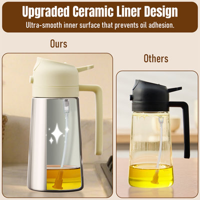 16oz/470ml stainless steel oil spray bottle, spray and pour - Large capacity for kitchen, grilling and outdoor use - Perfect with olive oil, cooking and grilling oils - Cooking oil spray bottle