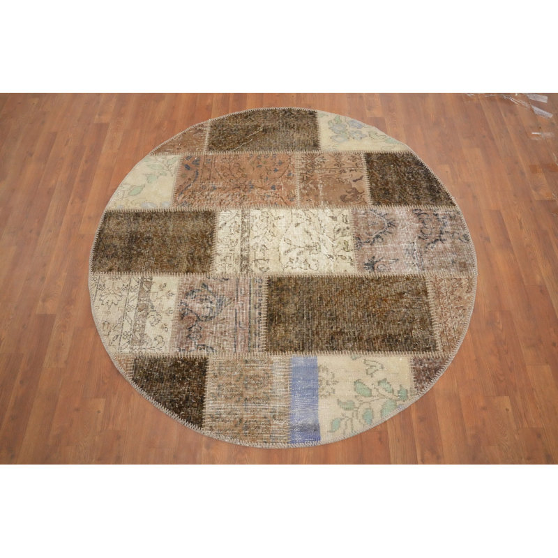 Distressed Modern Patchwork Round Area Rug 5x5