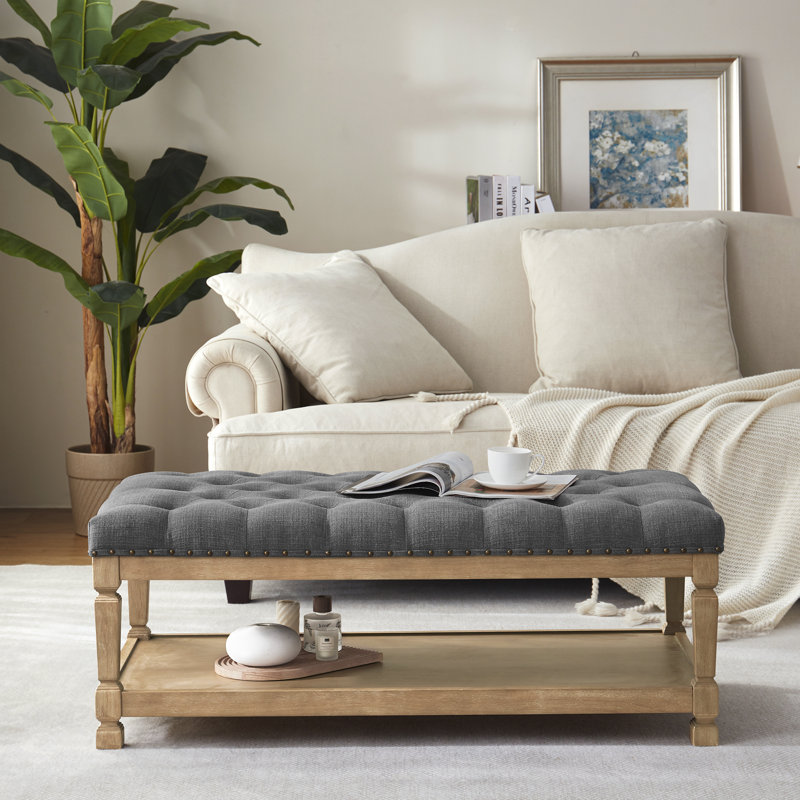 Repose-pieds capitonné rectangulaire avec garniture cloutée Cristan, Grey