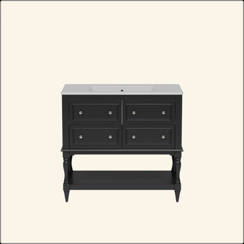 Ensemble de meuble-lavabo 36 po avec ensemble de meuble-lavabo, lavabo en céramique encastré, ensemble de meuble-lavabo autoportant avec 4 tiroirs, armoire de salle de bain avec cadre en bois massif