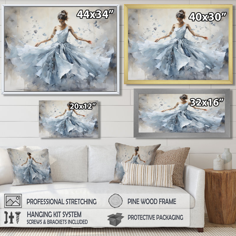Blue Ballet Dance I - Ballet, impressions encadrées, H 16 po x l 32 po x P 1 po, Cadre simple noir