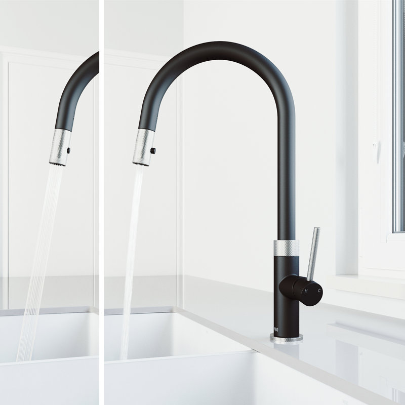 Robinet de cuisine à douchette extractible 2 fonctions H 19 po Bristol, Acier inoxydable / noir mat