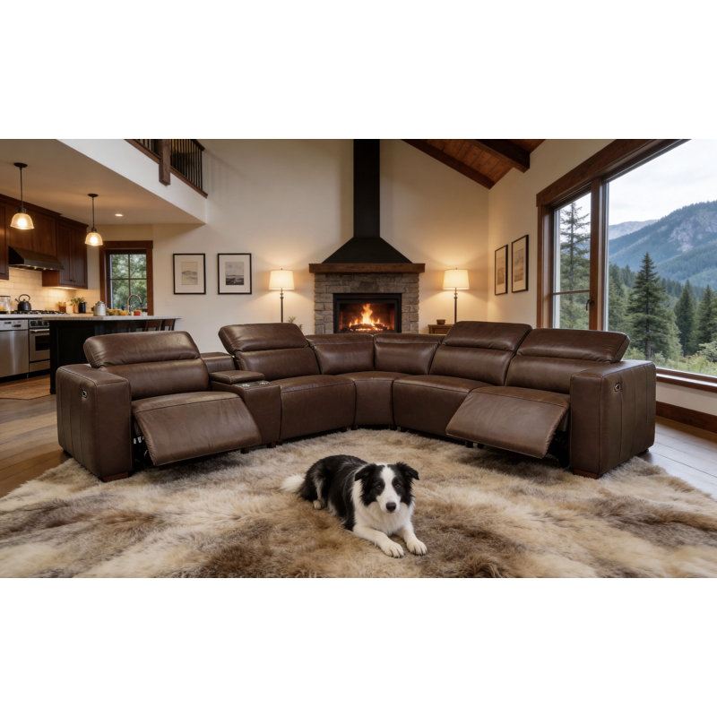 Ashenvale Top Grain Leather Reclining Modular Sectional, Chestnut
