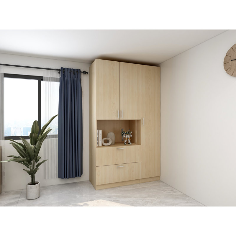 Armoire-penderie moderne avec tiroir blanc, Naturel, H 93 po x l 54 po x P 21 po