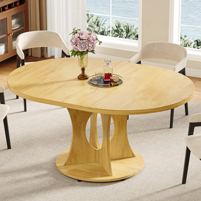 43.3" to 59" Extendable Wood Round Dining Table for 6-8 People