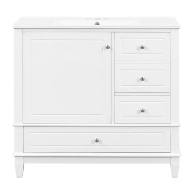 Bathroom Vanity With Ceramic Top, Built In Cabinet And Drawers