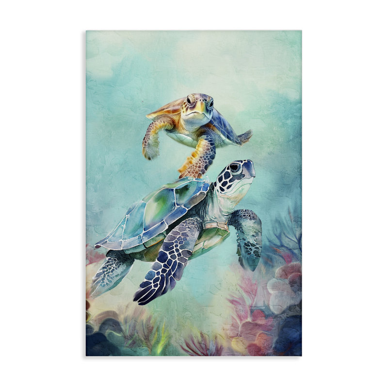 Art mural sur toile, "Undersea Sea Turtle", par Kim Allen, H 24 po x l 16 po