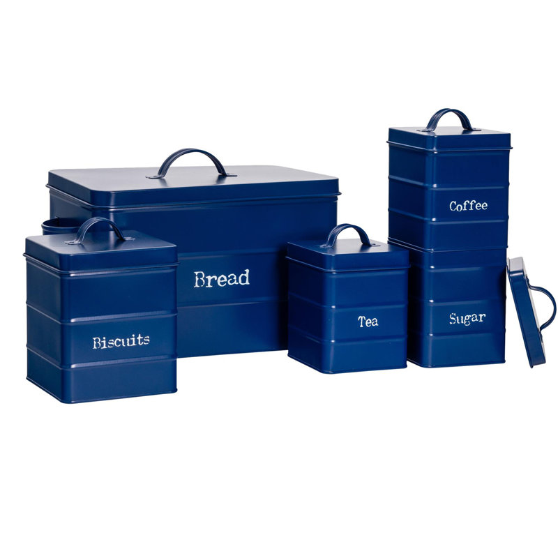 Harbour Housewares -  Vintage Metal Kitchen Canisters Set, Navy