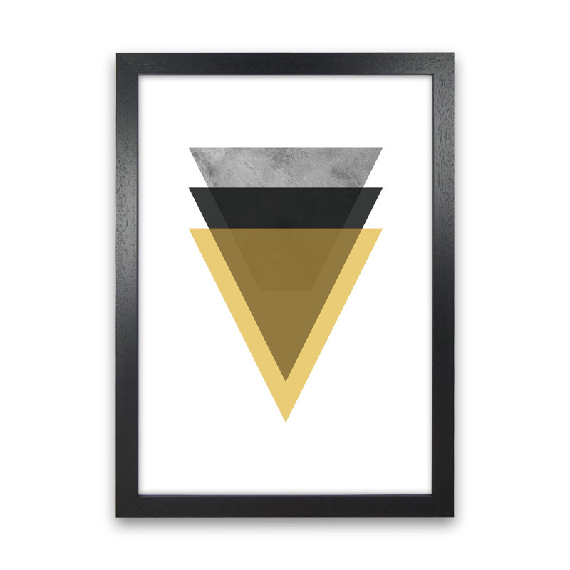 Geometric Mustard And Black Triangles by Pixy Paper - Print, 59.4cm H x 42cm W x 3cm D, Black Framed