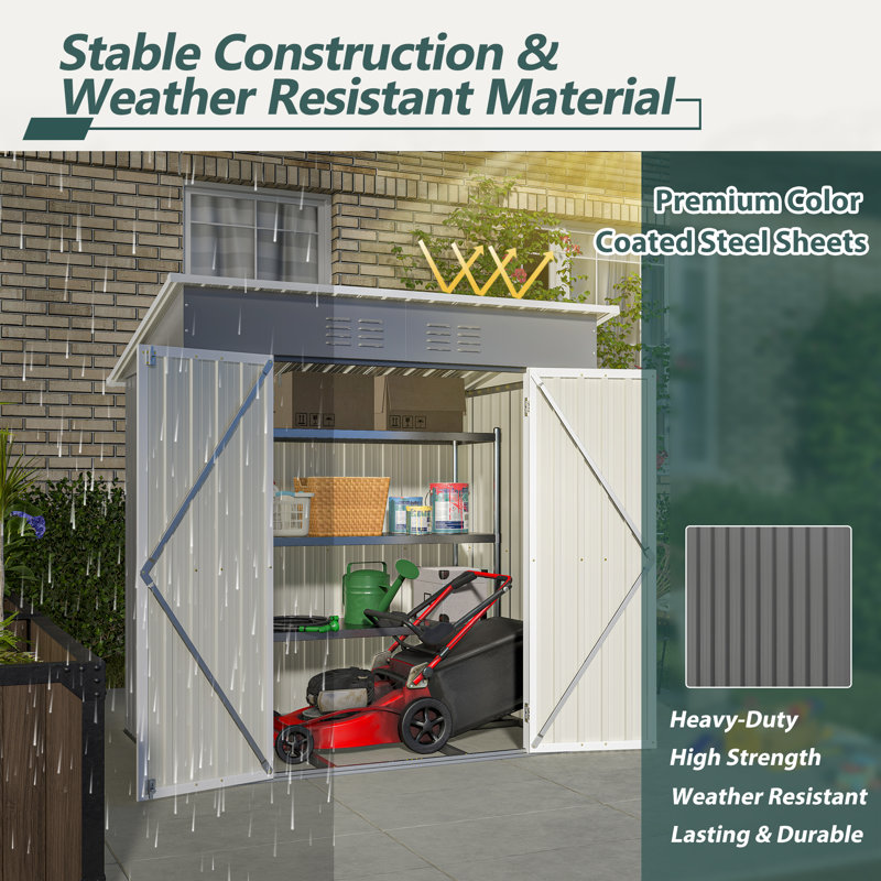 6 ft x 4 ft Gray Galvanized Steel Outdoor Storage Shed