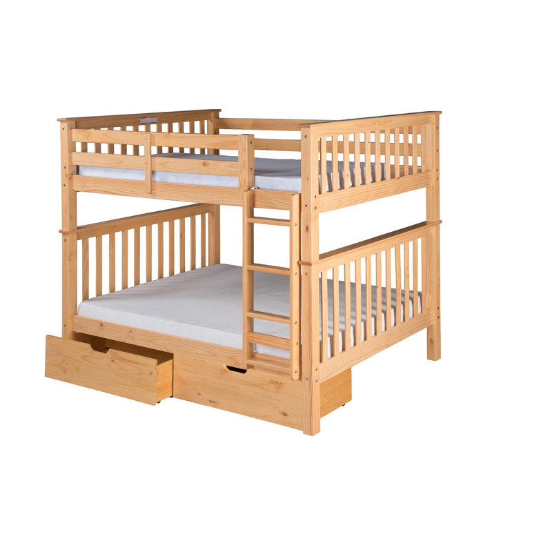 Lit superposé standard en bois massif Abdullah, Double sur double, Naturel
