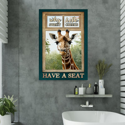 Giraffe - Why Hello Sweet Cheeks Gallery Wrapped Canvas - Bath And Laundry Animal Illustration Decor, Green And Brown Bathroom Decor