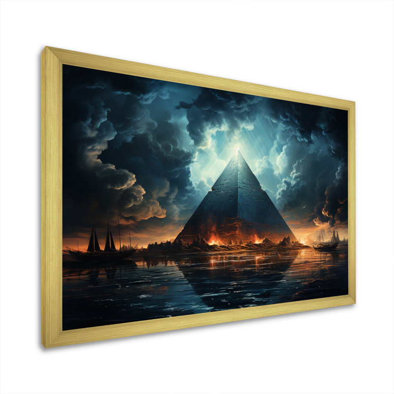 Pyramide réverbération monochrome sur toile, H 12 po x l 20 po x P 1 po, Encadrement doré