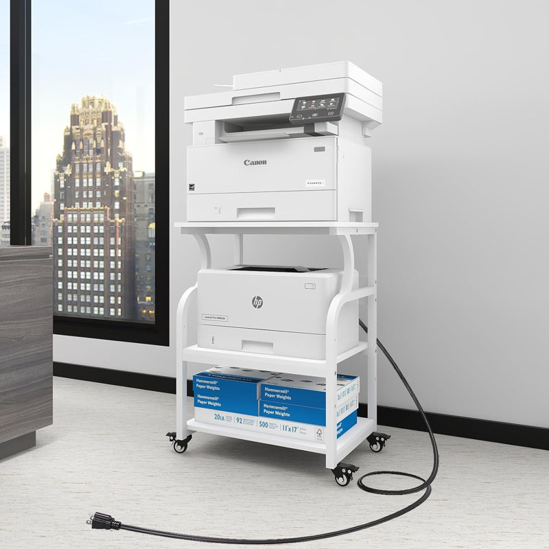 23.6 x 19.7 x 29.5 inches Large Printer Stand Printer Desk with Adjustable Storage Shelf on Wheels, White