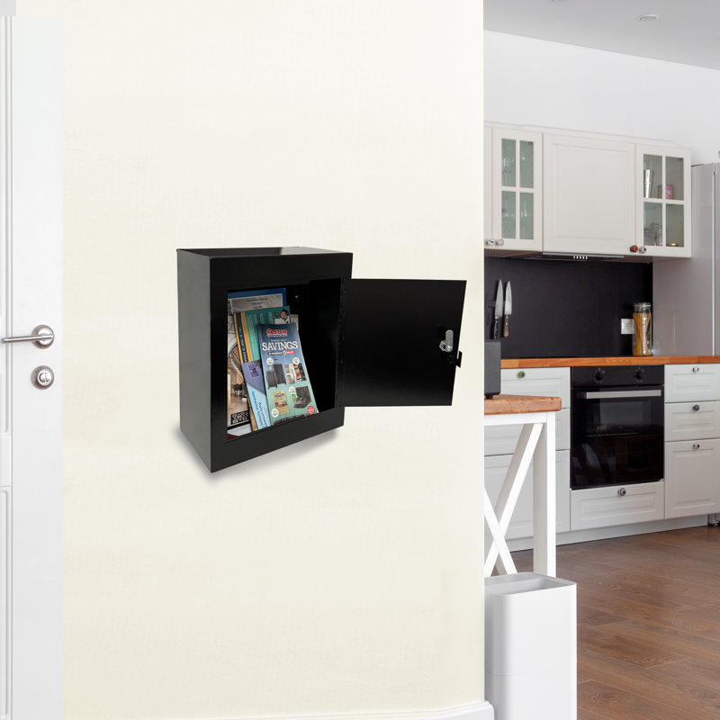 Black Steel Lockable Through-Wall Mailbox with Rainproof Cover