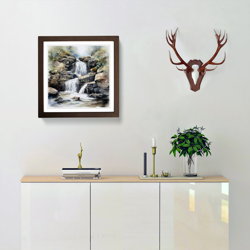 Waterfall Watercolour - Framed Print, Walnut