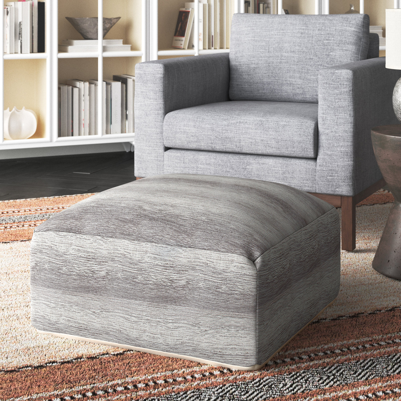 Talya 34" Cotton Upholstered Pouffe, Gray