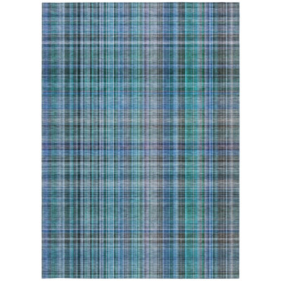 Tapis extérieur lavable antidérapant à carreaux bleu sarcelle 5 pi x 8 pi
