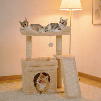 Small Cat Tree Tower For Large Adult Cats For Indoor, Beige