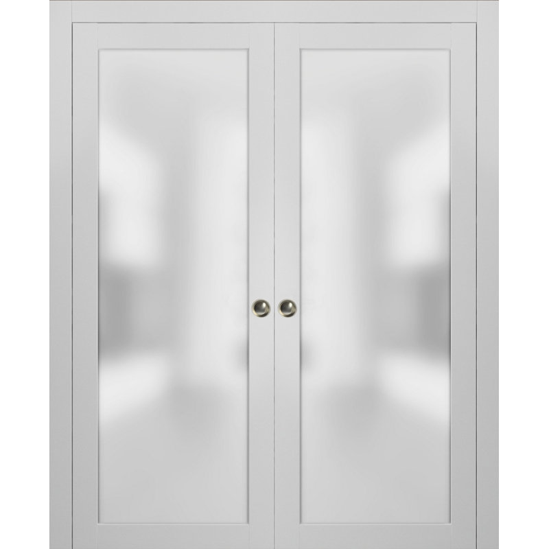 Portes coulissantes en verre givré Planum, 64 po x 84 po, Blanc