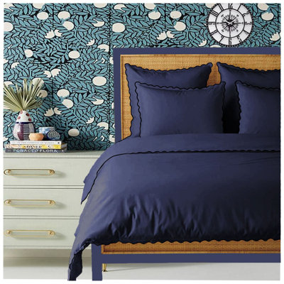 Navy 400TC Cotton Small Scallop Embroidery Duvet Cover Set