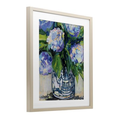 China Hydrangeas Framed Print Under Glass, design by Jeanette Vertentes