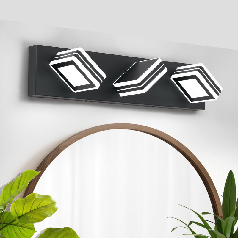 3-Light Modern LED Vanity Light, Bathroom Wall Fixture Over Mirror, 683 Lumens, Black/White, Black