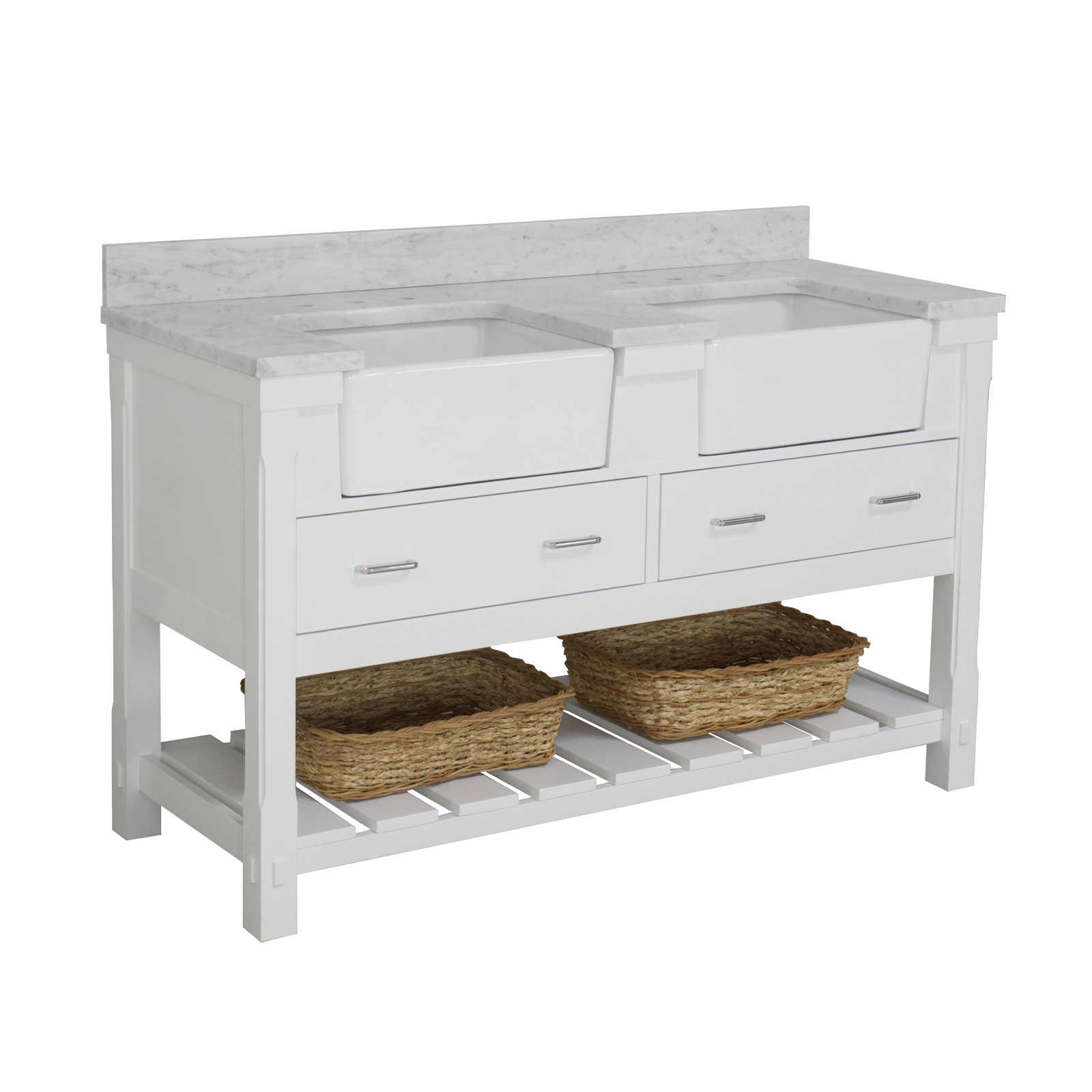 Hitton 60'' Double Bathroom Vanity, White, Engineered Carrara