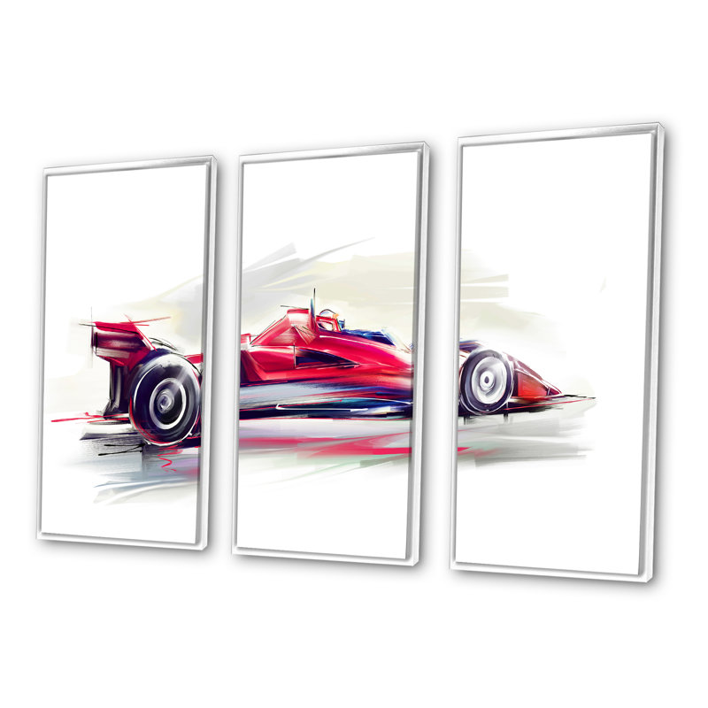 «Red Formule 1 Car», peinture sur toile 3 pièces, H 20 po x l 36 po x P 1 po, Blanc