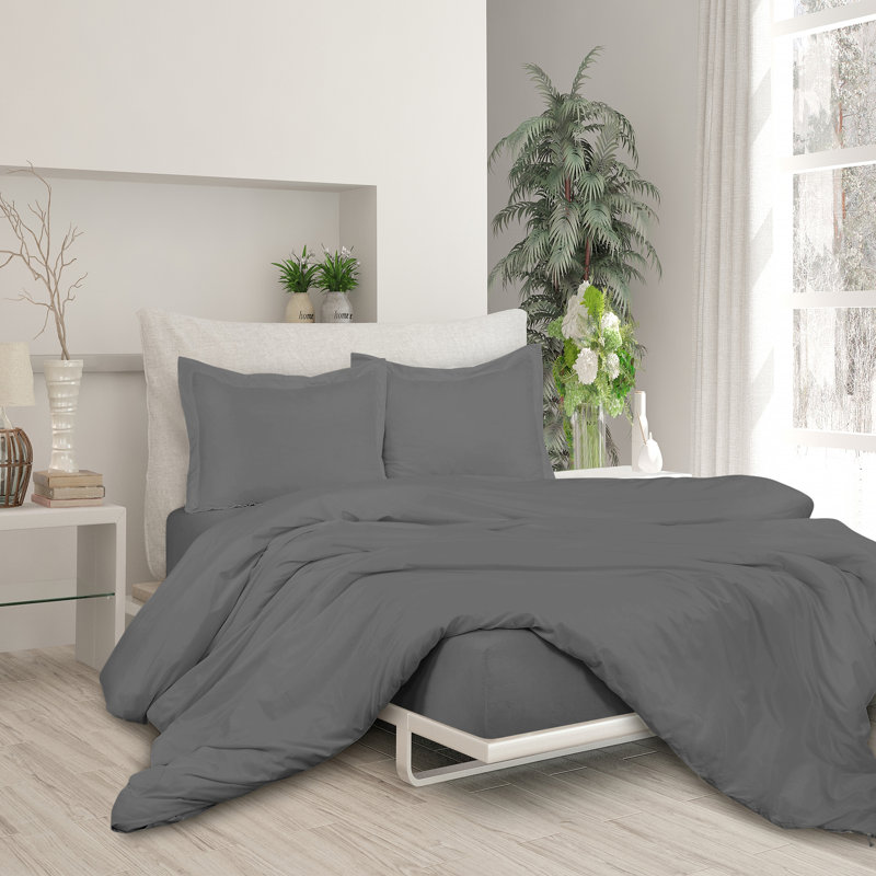 Literie , Gris, Housse de couette double et 2 taies d'oreiller