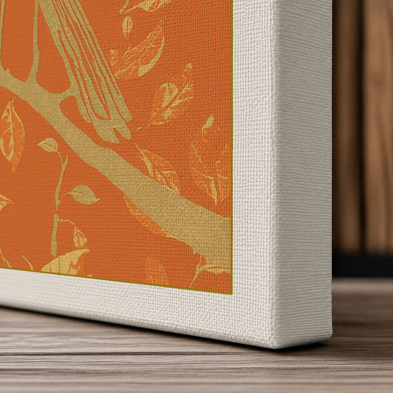 Gilded Songbird Botanical - Wrapped Canvas, 36x24 - 91.4 x 61.0 cm, Cream Border