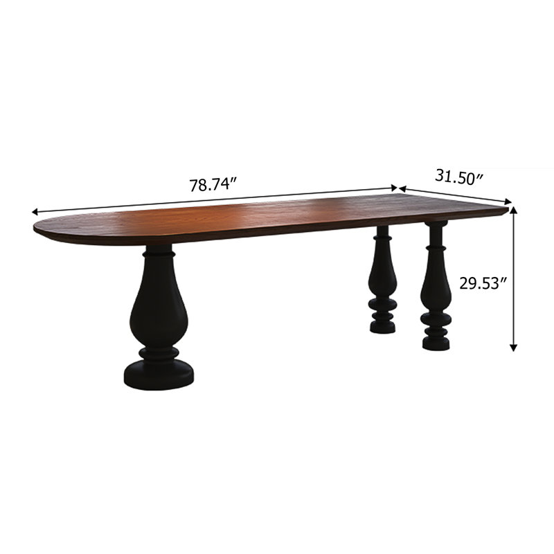 Table de salle à manger rétro en bois de frêne massif avec pieds en forme de gourde, H 29,53 po x l 78,74 po x P 31,5 po