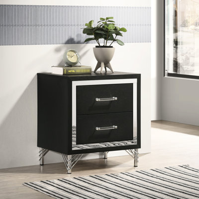 Contemporary Two Nightstand In Black With Accents And Spacious Drawers For Overnight Storage Trim, Bar Handles Vintage Flair Bedside Essentials