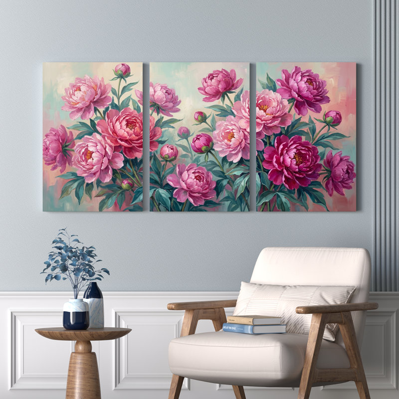 Ensemble de 3 tableaux muraux sur toile à motif de pivoines, pour salon, chambre et décoration intérieure, H 18 po x l 36 po