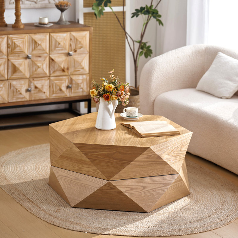 Table basse 36,61 po de style rétro avec plateau rabattable Polygon, Natural