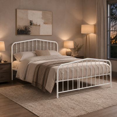Padilla Full Vintage Victorian Wrought Iron Platform Bed with Arc Top Headboard, Heavy-Duty Metal Slats