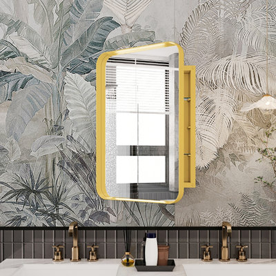Armoire de salle de bain encastrée en métal doré mat 16X24 avec miroir et tablettes réglables