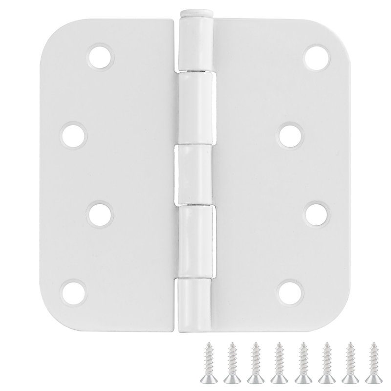 Design House 189381 - Charnières de porte pour portes intérieures, paquet de 9, 4 po x 4 po - Charnière de porte arrondie en acier à rayon 5/8 po - Peinte en blanc - Convient aux portes standard