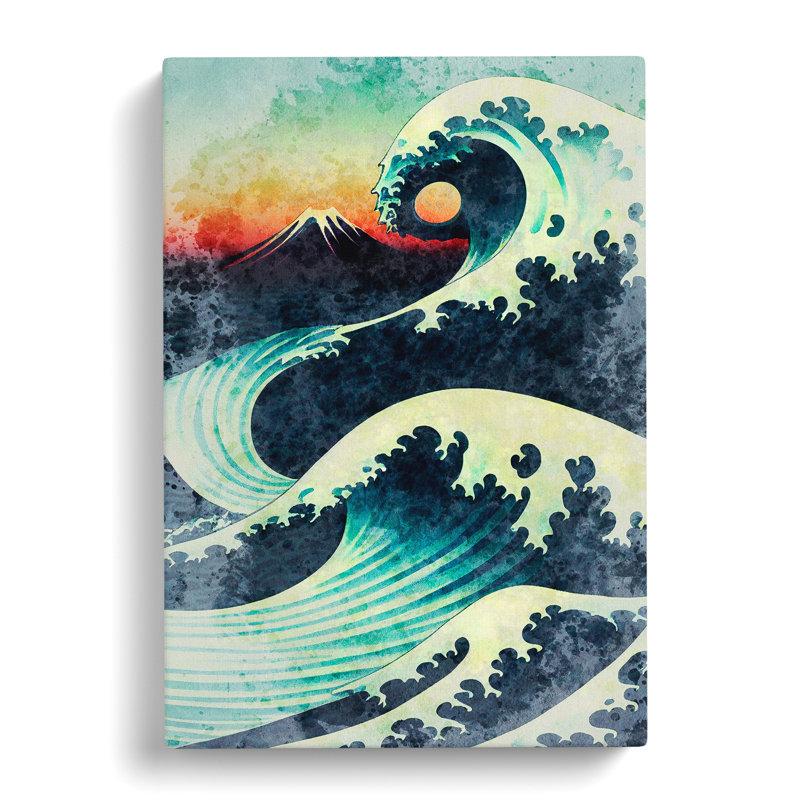 Watercolour Japanese Wave No.1 - Wrapped Canvas, 50cm H x 35cm W x 3cm D