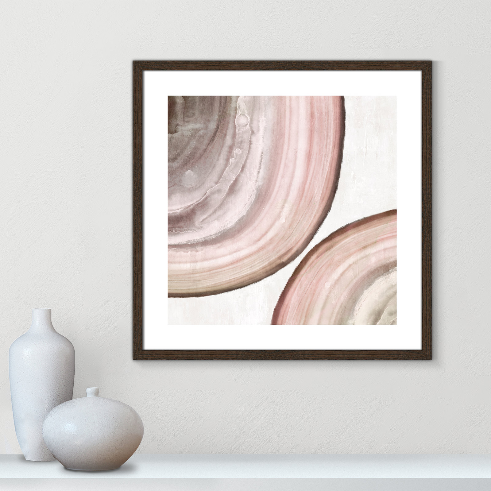 Boyd "Endless Blush" Painting by Eva Watts, 24.75" H x 24.75" W x 0.75" D, Walnut Wood Framed Paper
