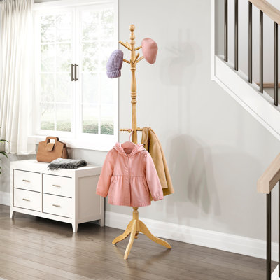 Classic Coat Rack Solid Wood, 10 Hooks Coat Hanger Stand Entryway Home Furniture 1Pc