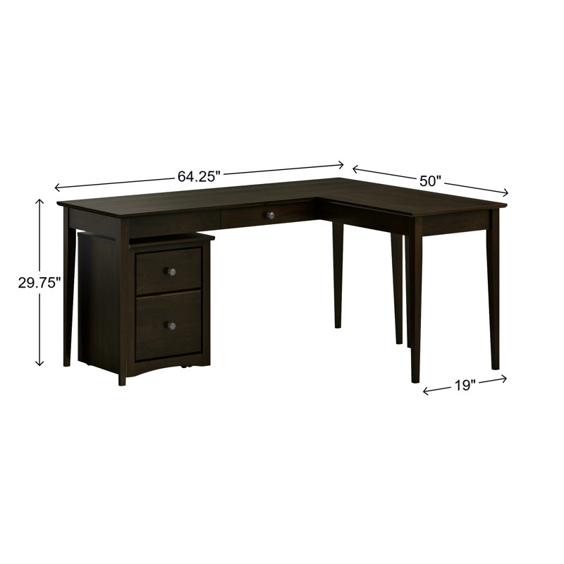 Malani American Built Solid Wood Writer's L-Shape Desk, Coffee