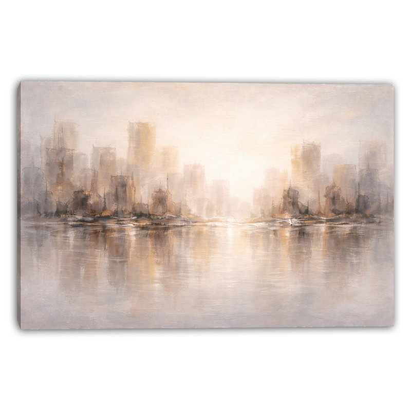 Art mural sur toile Sunrise Reflection City, H 16 po x l 24 po x P 1,5 po