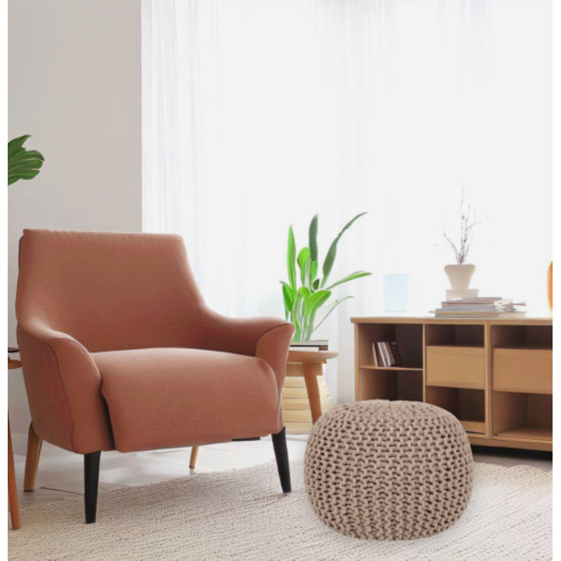 Grand pouf tricoté Ls Lychee (22 x 22 x 16 po), Beige