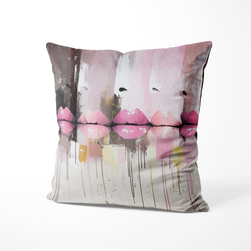 Pop Art Pink Lips Throw Pillow, H 16 po x l 16 po